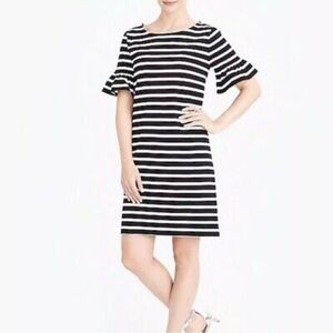 J. CREW ‘Stately’ Navy Stripe Shift Flutter Ruffle Detailed Sleeve & ZipBack — S
